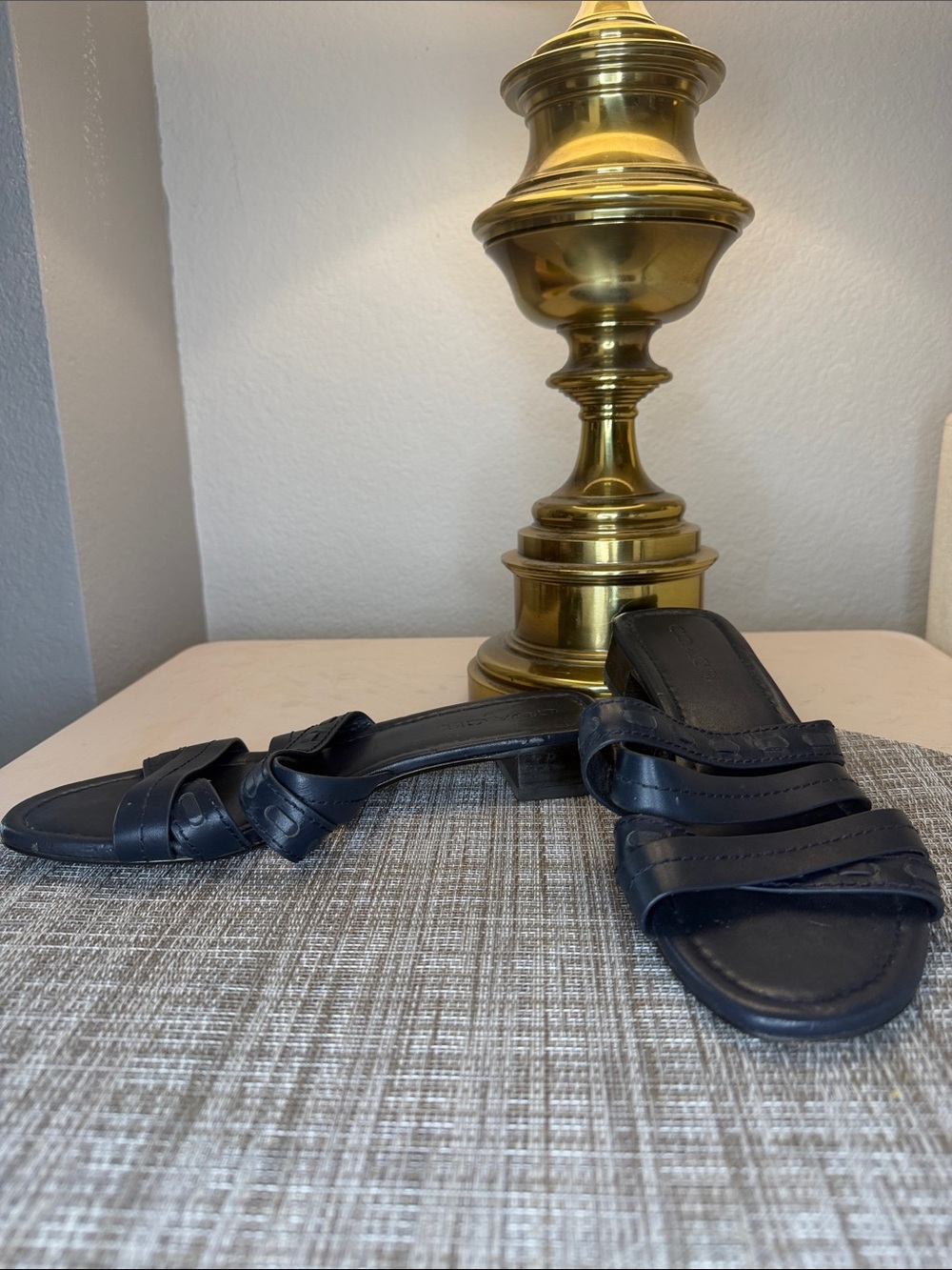 Navy Leather Slide Sandals
